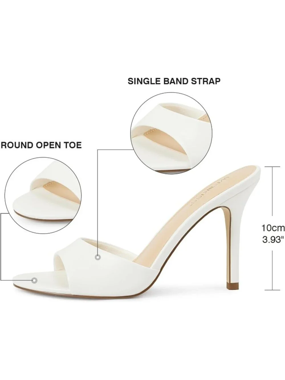 Women's White Faux Leather Single Strap Open Toe Round Toe High Heel Sandals
